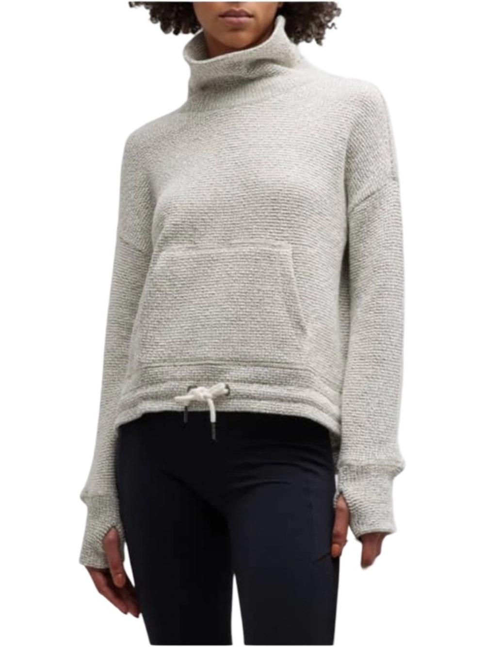 Sweaty Betty Light Gray Turtleneck Drawstring Sweater